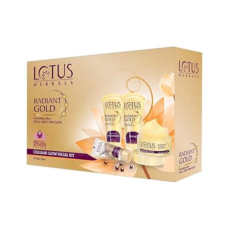 Lotus Herbals Radiant Gold Cellular Glow 5 in 1 Facial Kit | For Women & Men | 170g