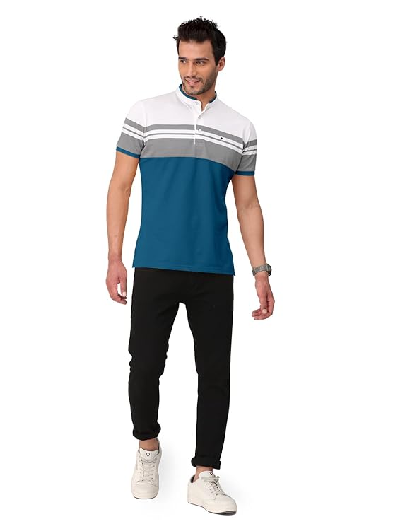 BULLMER Mens Cotton Henley Neck I Chinese Collar Tshirt I Bio-washed cotton fabric - Image 2