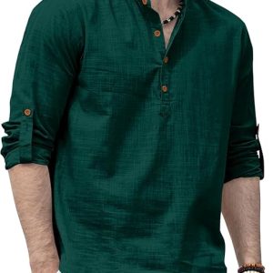 Zombom Men's Solid Cotton Blend Straight Kurta Shirt, Regular Fit Full Sleeve Short Kurta Shirt