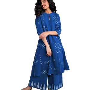 GoSriKi Women's Cotton Kurta Palazzo Set |Bandhani Block Print Suit Set | Kurta Sets for Woman