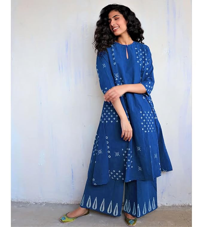 GoSriKi Women's Cotton Kurta Palazzo Set |Bandhani Block Print Suit Set | Kurta Sets for Woman - Image 2