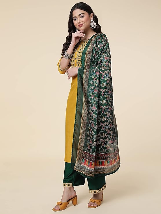 Shiv Textiles Silk Embroidered Kurta Set for Women- Meticulous-Luxurious Dupatta - Image 6
