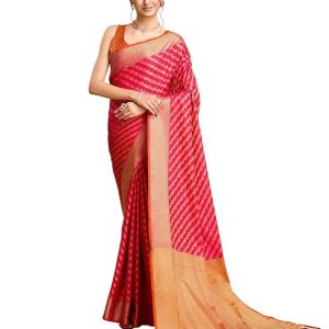 VERA TRENDZ Women's Patola Silk Saree ,all over contrast Patola weaving with Blouse Piece