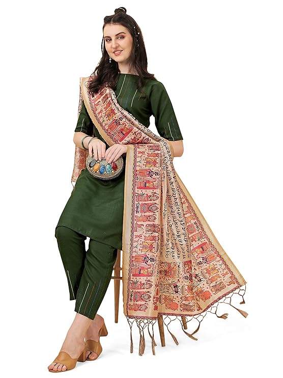 EthnicJunction Women'S Cotton Blend Kurta Pant With Dupatta I Supremely soft and comfortable