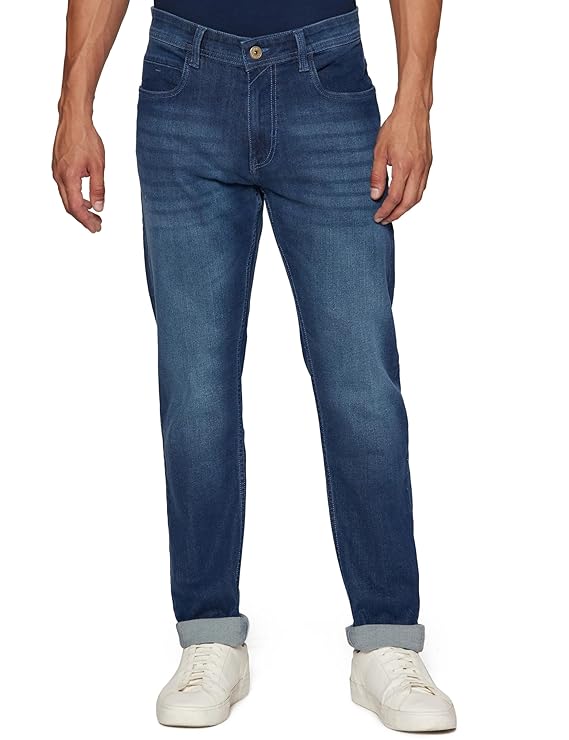 Peter England Men's Tapered Fit Mid Rise Classic Tape Stretchable Twill Jeans I Casual Jeans