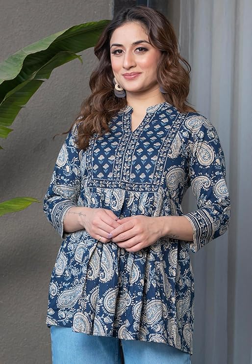 Arayna Women's Pure Cotton Paisley Printed Tunic Top – Comfortable Everyday Wear - Image 5