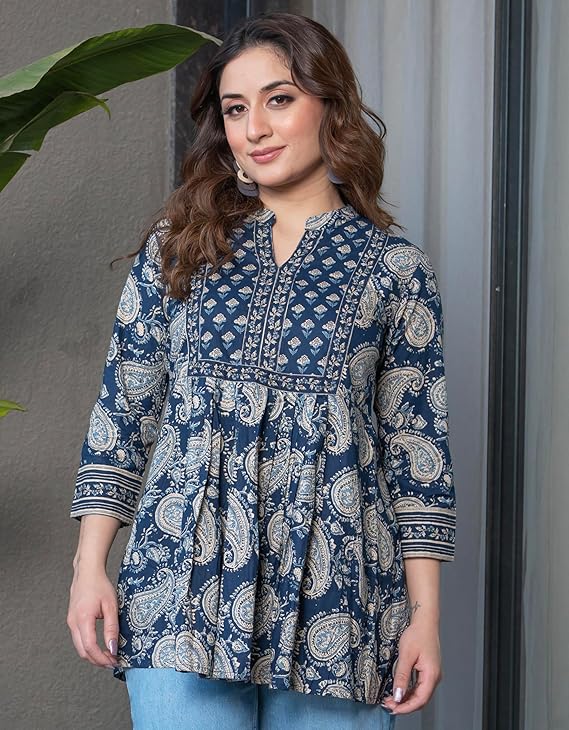 Arayna Women's Pure Cotton Paisley Printed Tunic Top – Comfortable Everyday Wear - Image 2