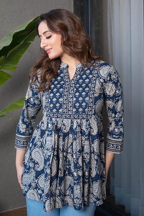 Arayna Women's Pure Cotton Paisley Printed Tunic Top – Comfortable Everyday Wear - Image 4